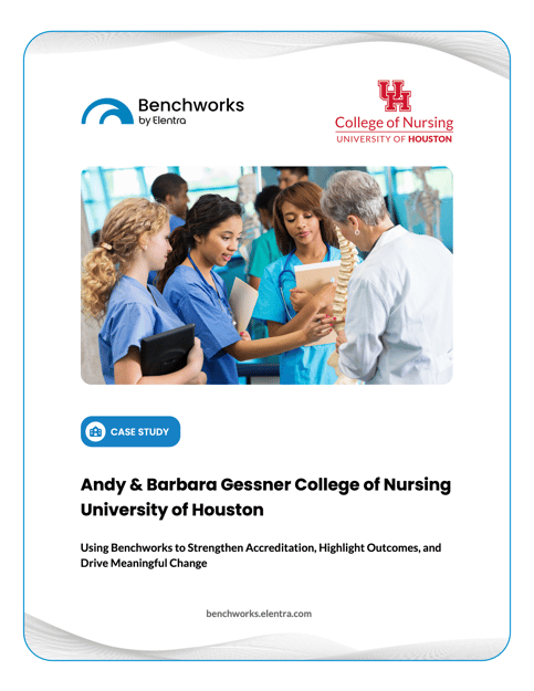 Benchworks case study cover for the University of Houston College of Nursing, featuring students in scrubs and an instructor discussing anatomy with a spine model. Benchworks case study cover for the University of Houston College of Nursing, featuring students in scrubs and an instructor discussing anatomy with a spine model.